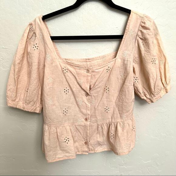 bp Tops - BP Eyelet Blush Peplum Blouse